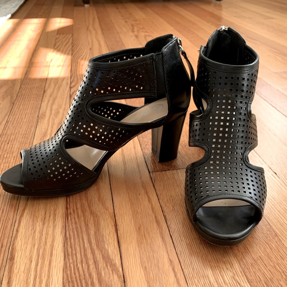 Bella Vita Black perforated leather Gladiator Heels, size 6.5